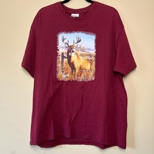 Maroon Deer Wildlife Graphic Tee - Size XL